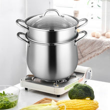 Load image into Gallery viewer, 2-Tier Steamer Pot Saucepot Stainless Steel with Tempered Glass Lid
