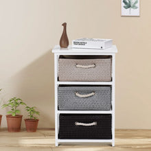 Load image into Gallery viewer, Wooden Storage End Nightstand  with Weaving Baskets-3-Tier

