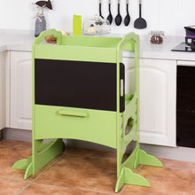 Load image into Gallery viewer, Kids Height Adjustable Kitchen Step Stool Toddlers Kitchen Helper w/ Chalkboard-Green
