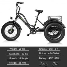 Load image into Gallery viewer, 500 W Electric Adults Tricycle with 20&quot; Fat Tire and Lithium Battery
