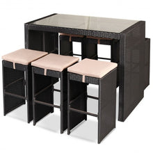 Load image into Gallery viewer, 7 pcs Rattan Wicker Bar Table Stools Furniture Set
