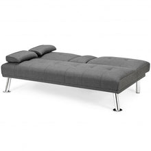 Load image into Gallery viewer, Convertible Folding Futon Sofa Bed Fabric with 2 Cup Holders-Light Gray
