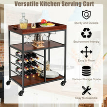 Load image into Gallery viewer, 3 Tier Storage Bar Serving Cart with Wine Rack
