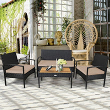Load image into Gallery viewer, 4 Pcs Patio Rattan Furniture Set Sofa Chair Coffee Table with Cushion-Brown
