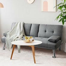 Load image into Gallery viewer, Convertible Folding Futon Sofa Bed Fabric with 2 Cup Holders-Light Gray
