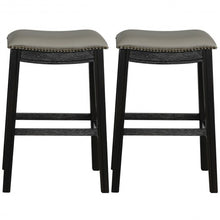 Load image into Gallery viewer, 29&quot; Set of 2 Saddle Nailhead Kitchen Counter-Black Chair
