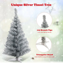 Load image into Gallery viewer, 3 ft Silver Tinsel Christmas Tree with Plastic Stand
