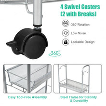 Load image into Gallery viewer, 3-Tier Mesh Rolling Cart Mobile Organizer Stand Utility Cart Trolley-Gray
