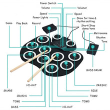 Load image into Gallery viewer, 9 Pads MIDI Electronic Roll Up Drum Set

