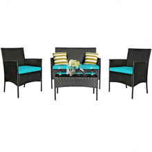 Load image into Gallery viewer, 4 Pcs Patio Rattan Cushioned Sofa Furniture Set w/Tempered Glass Coffee Table
