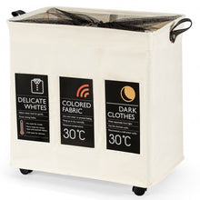 Load image into Gallery viewer, 120L 3-Section Laundry Hamper Sorter with Wheels and Mesh Cover-Beige
