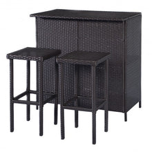 Load image into Gallery viewer, 3 pcs Patio Outdoor Rattan Wicker Bar Table and 2 Stools
