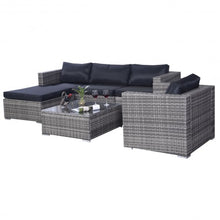 Load image into Gallery viewer, 6 pcs Gray Wicker Rattan Seat Cushioned Set
