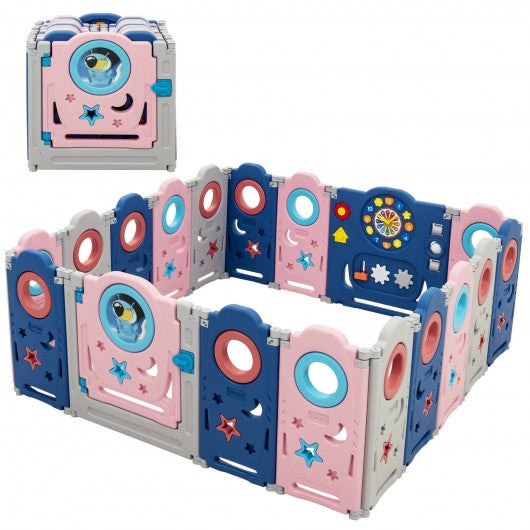 18-Panel Portable Indoor Outdoor Play Fence with Educational Toys