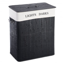Load image into Gallery viewer, Double Rectangle Bamboo Hamper Laundry Basket-1PC Black
