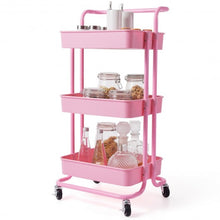 Load image into Gallery viewer, 3-Tier Utility Cart Storage Rolling Cart with Casters-Pink
