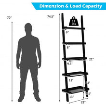 Load image into Gallery viewer, 5-Tier Wall-leaning Ladder Shelf  Display Rack for Plants and Books-Black
