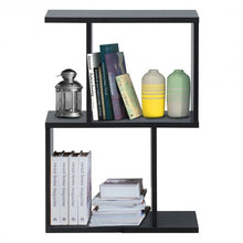 Load image into Gallery viewer, 2-tier S-Shaped Bookcase Free Standing Storage Rack Wooden Display Decor Black
