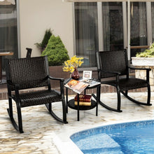 Load image into Gallery viewer, 3 Pcs Patio Rattan Rocking Chair Bistro Set with Coffee Table for Poolside Lawn
