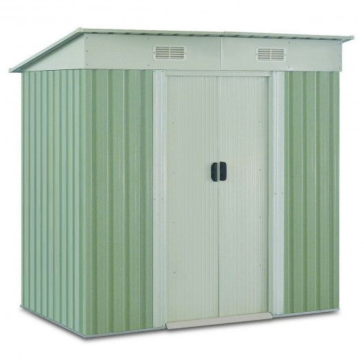 4x6 ft Outdoor Galvanized Steel Tool Storage Shed with Sliding Door-Light Green