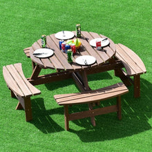 Load image into Gallery viewer, Patio 8 Seat Wood Picnic Dining Seat Bench Set
