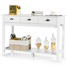 Load image into Gallery viewer, Modern Tall Entryway Table with 3 Drawers and 2 Tier Storage Shelves for Hallway and Living Room
