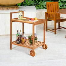 Load image into Gallery viewer, 2-Tier Acacia Rolling Kitchen Trolley Cart
