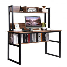 Load image into Gallery viewer, Storage Writing Desk Computer Desk with Hutch &amp; Bookshelf-Walnut
