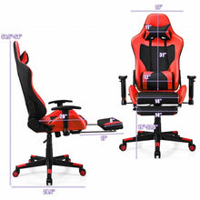 Load image into Gallery viewer, PU Leather Gaming Chair with USB Massage Lumbar Pillow and Footrest-Red
