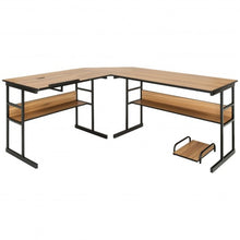 Load image into Gallery viewer, L-Shaped Computer Desk with Tiltable Tabletop-Walnut
