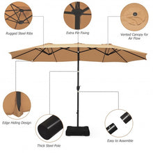 Load image into Gallery viewer, 15 Foot Extra Large Patio Double Sided Umbrella with Crank and Base-Beige
