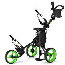 Load image into Gallery viewer, 3 Wheels Folding Golf Push Cart with Seat Scoreboard and Adjustable Handle-Green
