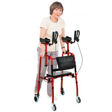 Load image into Gallery viewer, Folding Auxiliary Walker Rollator with Brakes Flip-Up Seat Bag Multifunction-Red
