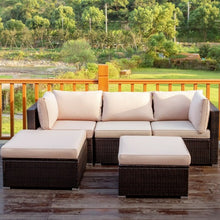 Load image into Gallery viewer, 5 Pcs Patio Rattan Sectional Conversation Ottoman Furniture Set-Beige
