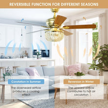 Load image into Gallery viewer, 52&quot; Retro Ceiling Fan Light with Reversible Blades Remote Control-Golden
