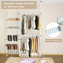 Load image into Gallery viewer, 2 Tier Telescopic Clothes Hangers with Shoe Rack &amp; Shelf
