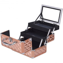 Load image into Gallery viewer, Beauty Cosmetic Makeup Case with Mirror &amp; Extendable Trays-Golden
