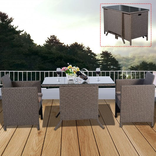 3 pcs Cushioned Outdoor Rattan Wicker Table and Chair