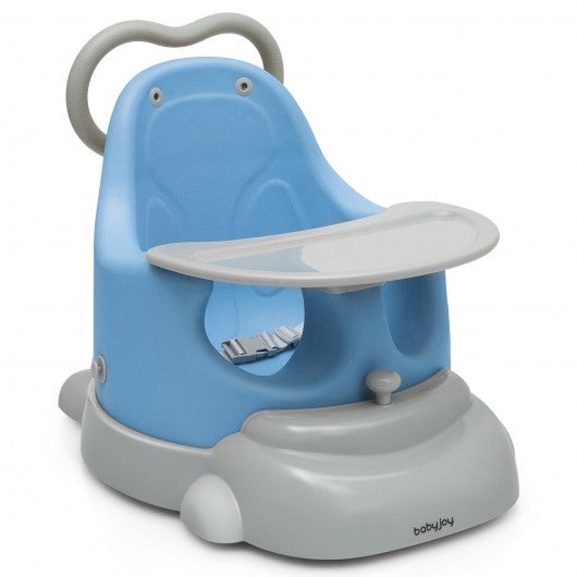 6-in-1 Convertible Baby Booster Seat with Tray Wheels-Blue