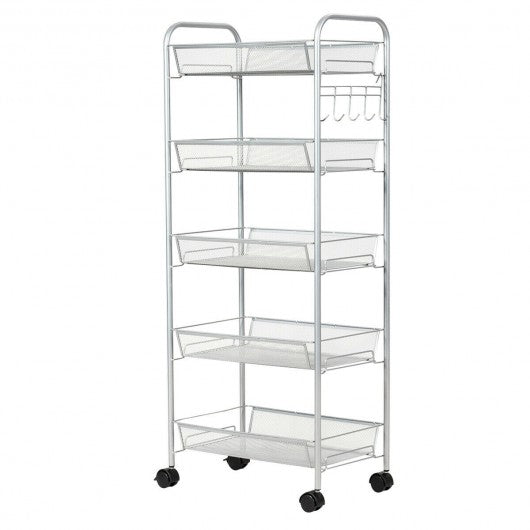 5 Tier Mesh Rolling File Utility Cart Storage Basket-Gray