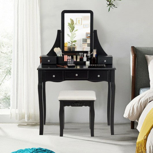 Vanity Set of Mirror Drawers Storage Box Makeup-Black