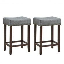 Load image into Gallery viewer, 2 pcs Nailhead Saddle Bar Stools with Fabric Seat &amp; Wood Legs-Gray
