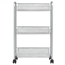 Load image into Gallery viewer, 3-Tier Mesh Rolling Cart Mobile Organizer Stand Utility Cart Trolley-Gray
