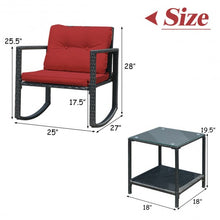 Load image into Gallery viewer, 3 Pcs Patio Rattan Set Rocking Chair Cushioned Sofa Garden Furniture-Red
