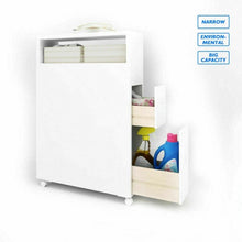 Load image into Gallery viewer, White Wooden Storage Cabinet Organizer with 4 Casters
