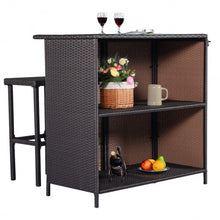 Load image into Gallery viewer, 3 pcs Patio Outdoor Rattan Wicker Bar Table and 2 Stools
