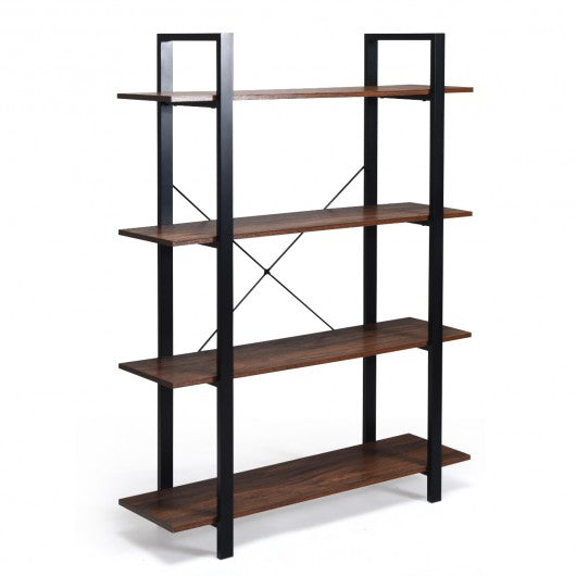 4-Tiers Bookshelf Industrial Bookcases Metal Frame Shelf Stand