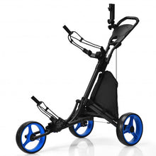 Load image into Gallery viewer, Folding 3 Wheels Golf Push Cart with Bag Scoreboard Adjustable Handle -Blue
