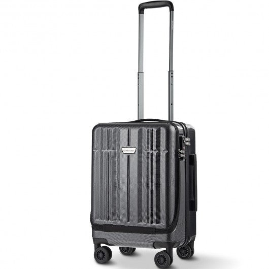 Front Pocket Luggage Business Trolley Suitcase withTSA Locks-Black