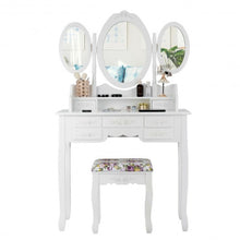 Load image into Gallery viewer, 7 Drawer Tri-Folding Mirror Dressing Vanity Makeup Set-White
